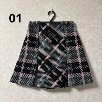 SNIDEL 로빙 체크 스커트 BLK 01