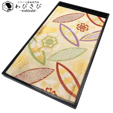 후쿠로 오비 꽃무늬 칠보 패턴 미색 금실 후리소데 O-5515