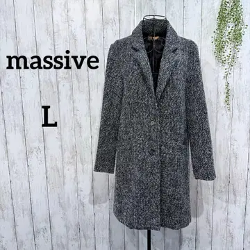 매시브 트위드풍 체스터 코트 L 롱 카라 부착 기모 블랙 화이트