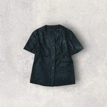 노카라 셔츠 블라우스 반팔 티셔츠 꽃무늬 레이스 블랙 올 패턴 겉옷