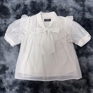 evelyn 화이트 리본 프릴 펄 반팔 양산형 지뢰계 유니폼