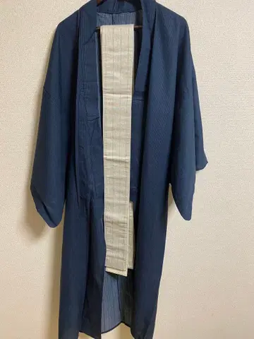 네이비 긴팔 기모노 오비 포함
