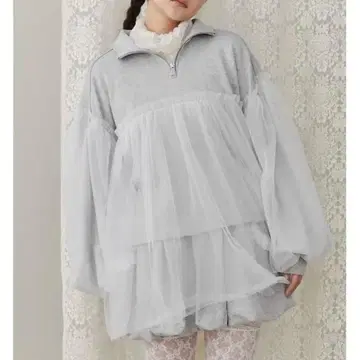 메리제니 튤 하프 ZIP 맨투맨 맨투맨 벌룬 미니 스커트