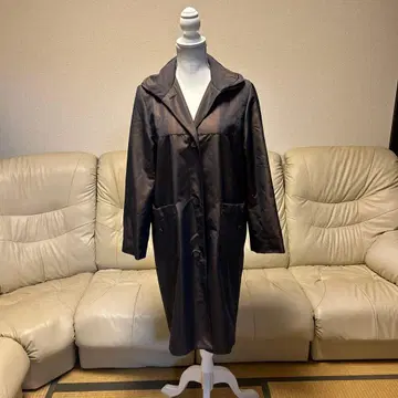 75 블랙 롱 코트 레오파드 무늬 안감 부착