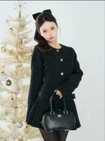 Darich 박스 플리츠 트위드 미니 원피스