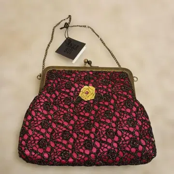 새상품 미사용 택 포함 안나수이 파티 백 가마구치 핑크 블랙 레이스