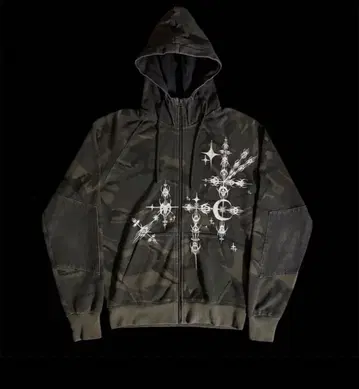 카모 패턴 그래픽 집업 후드티