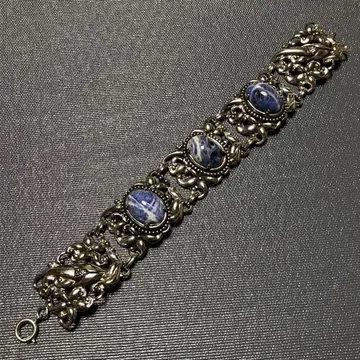 소다라이트 원석 팔찌 실버 컬러 꽃무늬