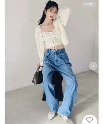 [아라가키 유이 씨 착용] 2way 턱 와이드 데님 팬츠