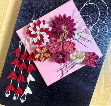 기모노 머리 장식 빨흰 벚꽃 성인식 졸업식