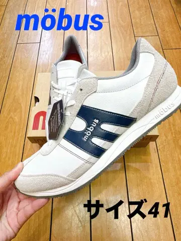 새상품 천연 가죽 모브스 스트라스 화이트 네이비 레트로 가죽