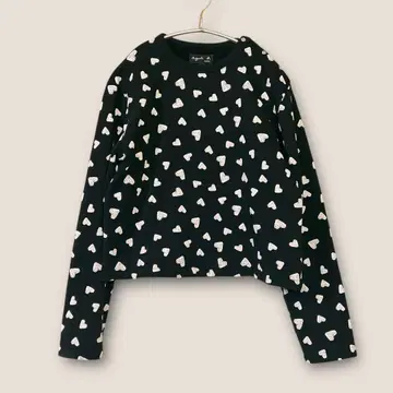 새상품급 에네스베 하트 올 패턴 맨투맨 블랙 긴팔 크롭 기장