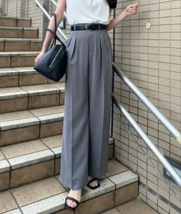 anuans 투 턱 와이드 팬츠