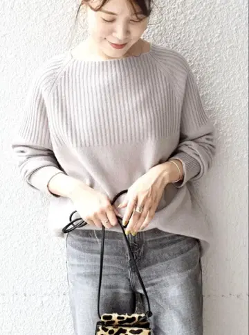 쉽스 SHIPS 울 캐시미어 리브 요크 풀오버 라이트 그레이