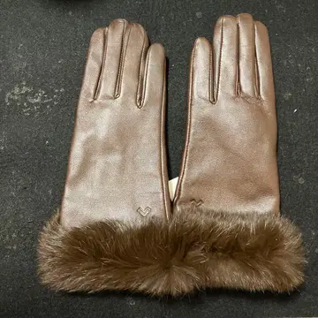 양가죽 퍼 포함 브라운 장갑 21cm