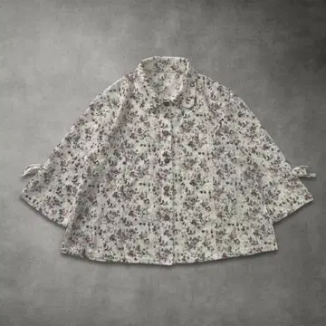 구제 의류 꽃무늬 플라워 무늬 레이스 시어 반팔 셔츠 화이트 M-L