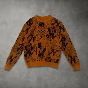구제 올 패턴 프린트 맨투맨 트레이닝복 레트로풍 오렌지 M