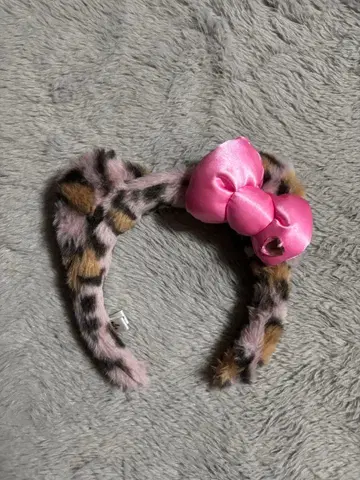 레오파드 무늬 핑크 리본 머리띠