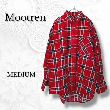 [무토 렌] 체크 무늬 플란넬 셔츠 빨간색 M 사이즈