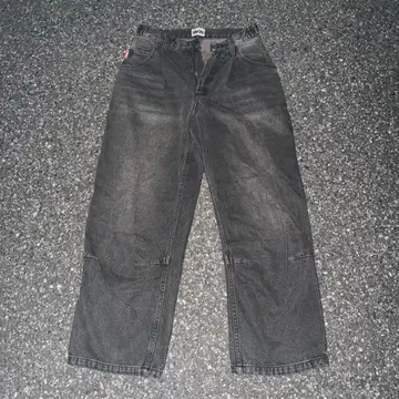 9090 블랙 데님 와이드 레그 팬츠