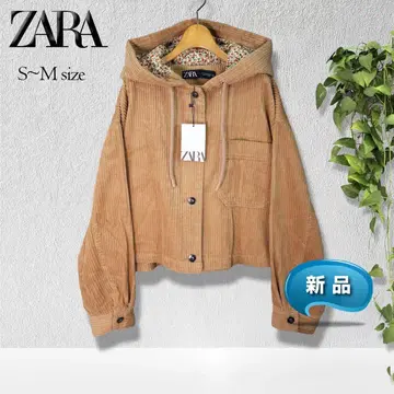 [새상품] ZARA 자라 코듀로이 꽃무늬 후디드 자켓 S 카멜
