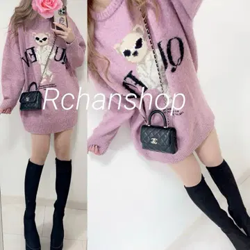 Darich 다리치 인기! D베어 곰돌이 니트 미니 원피스 핑크