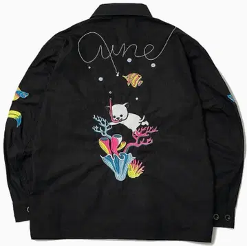 CUNE 큔 헤엄치는 고양이 밀리터리 자켓 자수 블랙 긴팔 셔츠