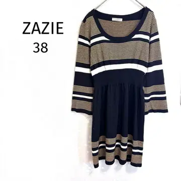 자지 니트 원피스 보더 무늬 플레어 실루엣 7부 소매 블랙 계열 고급