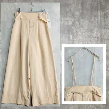 새상품 MISCH MASCH 서스펜더 부착 베이지 와이드 팬츠 배색 벨트