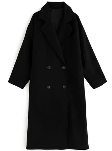 블랙 더블 브레스트 롱 코트