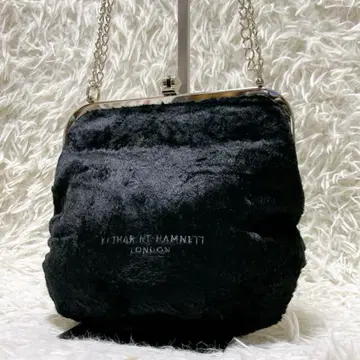 캐서린 햄넷 가마구치 체인 숄더백 인조 모피 블랙