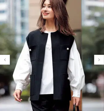 UNFILO VERY 콜라보 펄 버튼 니트 베스트 블랙 L 사이즈