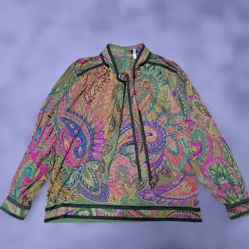 LEONARD 페이즐리 무늬 긴팔 보타이 블라우스