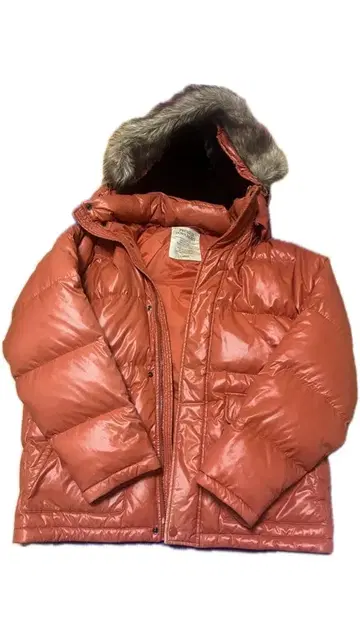 유니클로 오렌지 프리미엄 다운 자켓 퍼 후드 포함