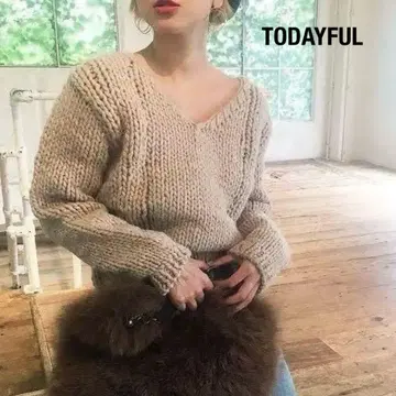 [ TODAYFUL ] 투데이풀 V넥 하이 게이지 핸드 니트 F 브라운