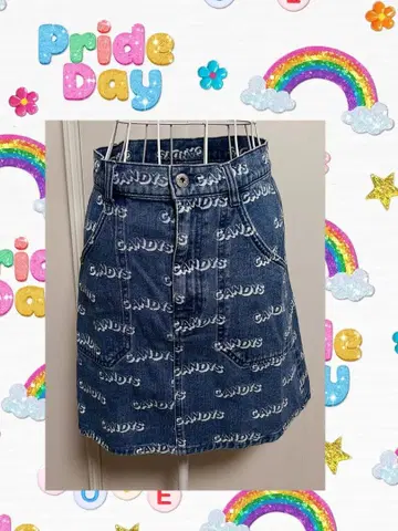 캔디 스트리퍼 로고 프린트 데님 미니 스커트