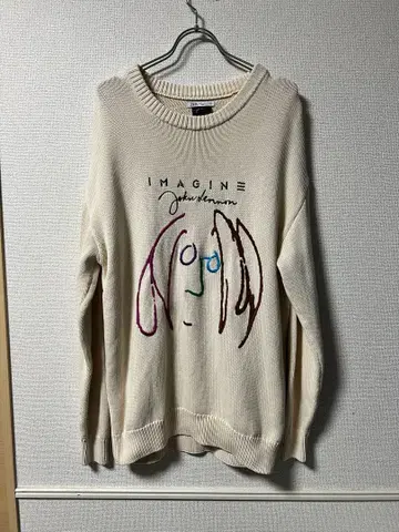 ZARA 존 레논 IMAGINE 자수 스웨터 면 니트 오노 요코 자라