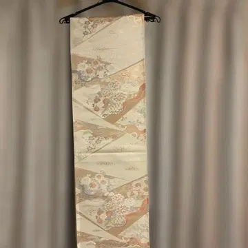 금실 순수 실크 육통 후쿠로 오비 크림색 꽃무늬