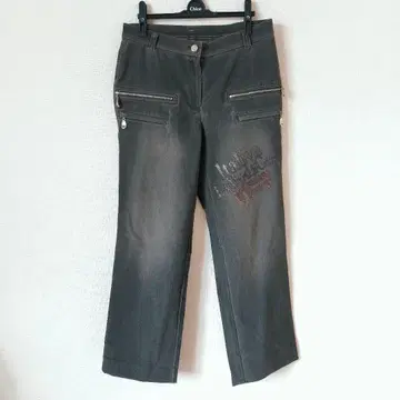 이타리야 다크 그레이 지퍼 포켓 스트레치 팬츠 11호 라메 프린트