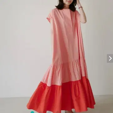 바이컬러 돌먼 슬리브 롱 원피스