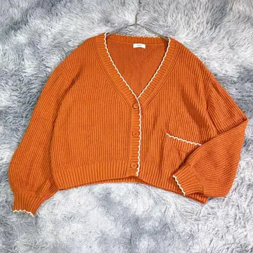 LOWRYS FARM [ F ] 가디건 오렌지 두꺼운 원단 프리 사이즈