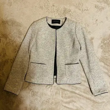 GALLORIA 노카라 트위드 자켓 화이트 블랙 9호