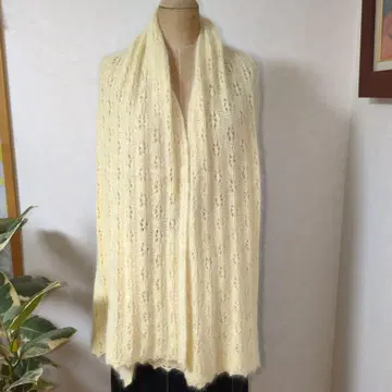 핸드메이드 크림색 레이스 뜨개질 모헤어 니트 숄