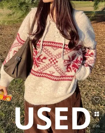 NUGU 루즈핏 스노우 플라워 후드 니트