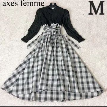 20 엑시즈팜 롱 원피스 이소재 체크 자수 벨트 블랙 M