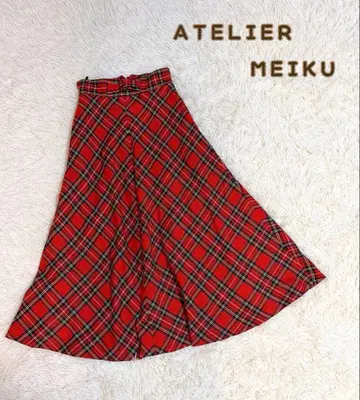 y2k ATELIER MEIKU 빨간색 체크 롱 스커트 레트로 걸리시