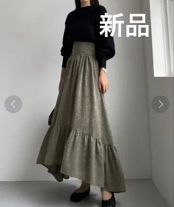 루엘레 louere 그레이 트위드 패턴 플레어 롱 스커트 안감 부착 XL