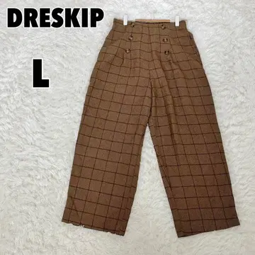 DRESKIP (L) 울 체크 버튼 와이드 팬츠
