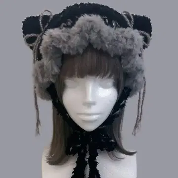 [ 1점만 ] 고양이 귀 니트 모자 그레이 블랙 핑크 블랙