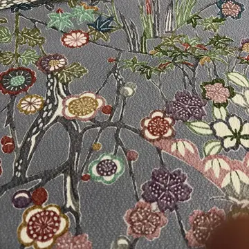 그레이 꽃무늬 코몬 옷감 순수 실크